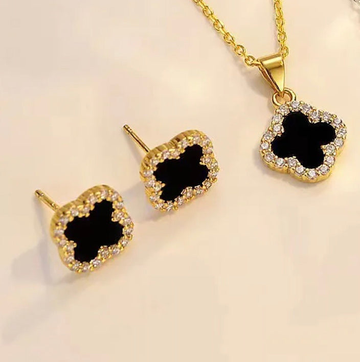ENSEMBLE 2 PIECES - Trèfles noir strass O.