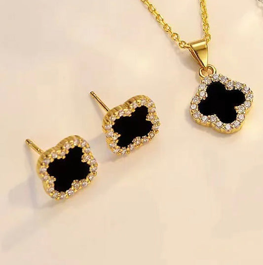 ENSEMBLE 2 PIECES - Trèfles noir strass O.